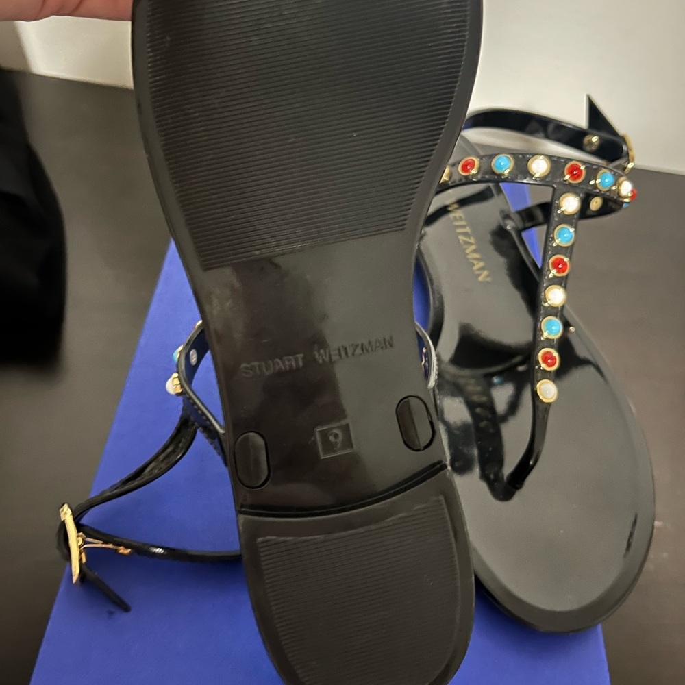 Stuart Weitzman Black Sandals Size 9 Red White An… - image 4